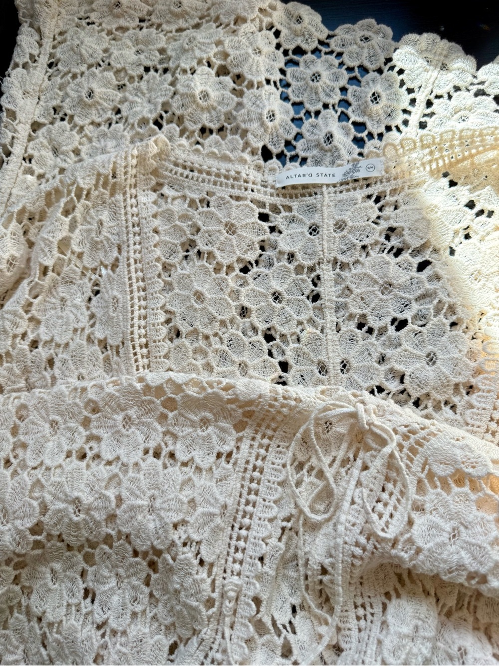 Altar’d State Cream Lace Kimono Duster Boho Sheer Cardigan S/M - Picture 9 of 11